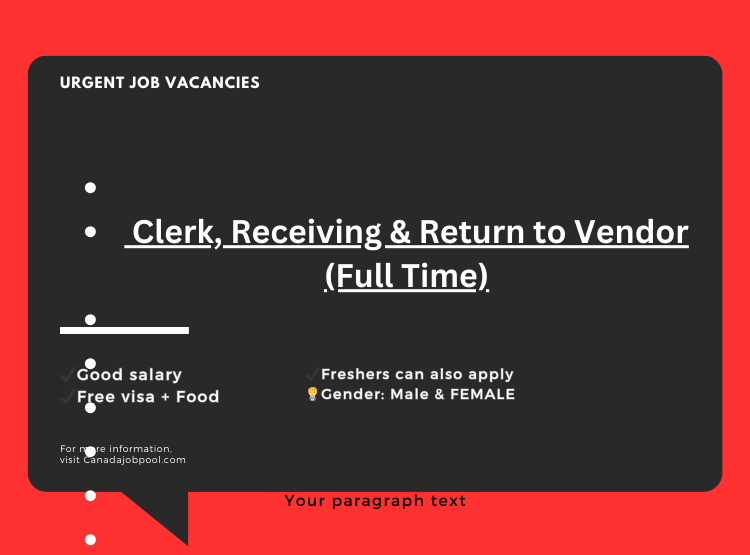 Clerk, Receiving & Return to Vendor (Full Time)