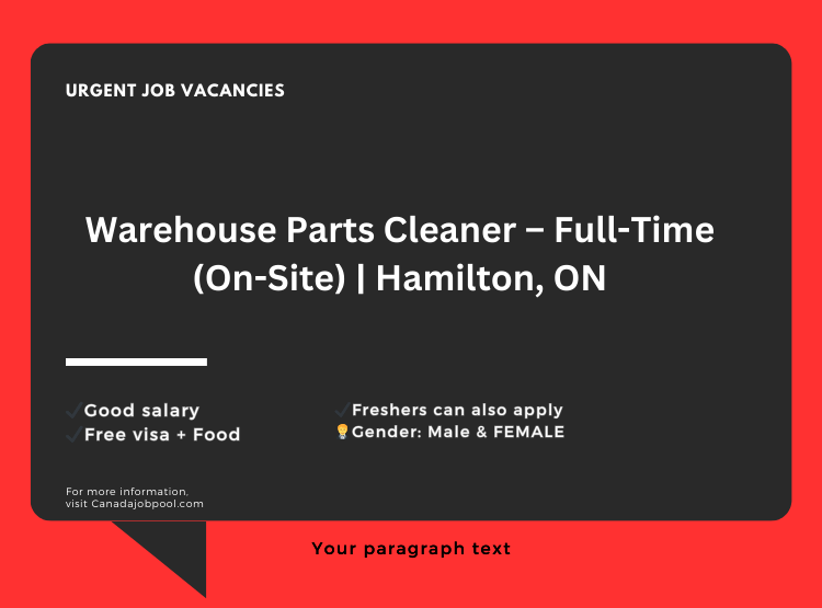 Warehouse Parts Cleaner – Full-Time (On-Site) | Hamilton, ON